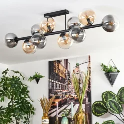 hofstein Gastor Plafonnier, Boule lumineuse Ambre, Clair, Fumé, 10 lumières