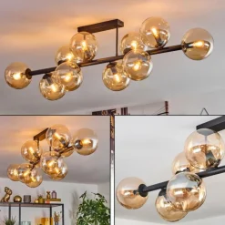 hofstein Gastor Plafonnier, Boule lumineuse Ambre, 10 lumières