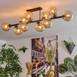 hofstein Gastor Plafonnier, Boule lumineuse Ambre, 10 lumières