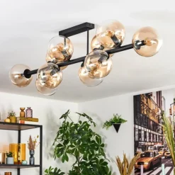 hofstein Gastor Plafonnier, Boule lumineuse Ambre, Clair, 10 lumières