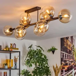 hofstein Gastor Plafonnier, Boule lumineuse Ambre, Clair, 10 lumières