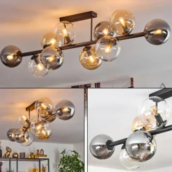 hofstein Gastor Plafonnier, Boule lumineuse Ambre, Clair, Fumé, 10 lumières