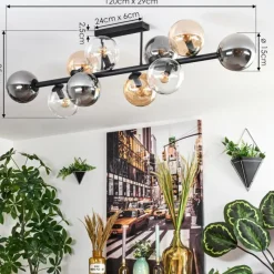 hofstein Gastor Plafonnier, Boule lumineuse Ambre, Clair, Fumé, 10 lumières