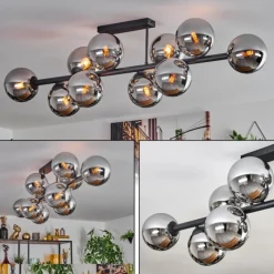 hofstein Gastor Plafonnier, Boule lumineuse Chrome, Fumé, 10 lumières