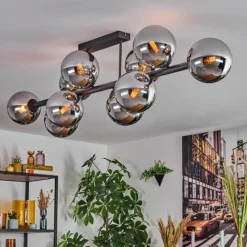 hofstein Gastor Plafonnier, Boule lumineuse Chrome, Fumé, 10 lumières