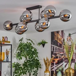 hofstein Gastor Plafonnier, Boule lumineuse Chrome, Fumé, 10 lumières