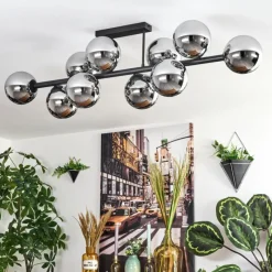 hofstein Gastor Plafonnier, Boule lumineuse Chrome, Fumé, 10 lumières