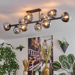 hofstein Gastor Plafonnier, Boule lumineuse Chrome, Clair, Fumé, 10 lumières