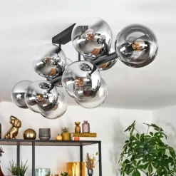 hofstein Gastor Plafonnier, Boule lumineuse Chrome, Clair, Fumé, 10 lumières