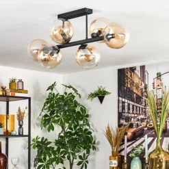 hofstein Gastor Plafonnier, Boule lumineuse Ambre, Clair, 6 lumières