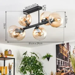 hofstein Gastor Plafonnier, Boule lumineuse Ambre, Clair, 6 lumières