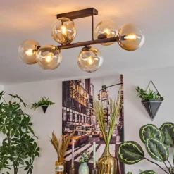 hofstein Gastor Plafonnier, Boule lumineuse Ambre, Clair, 6 lumières