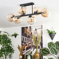 hofstein Gastor Plafonnier, Boule lumineuse Ambre, Clair, 6 lumières