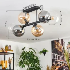 hofstein Gastor Plafonnier, Boule lumineuse Ambre, Clair, Fumé, 6 lumières