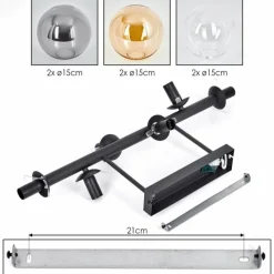 hofstein Gastor Plafonnier, Boule lumineuse Ambre, Clair, Fumé, 6 lumières