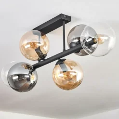 hofstein Gastor Plafonnier, Boule lumineuse Ambre, Clair, Fumé, 6 lumières