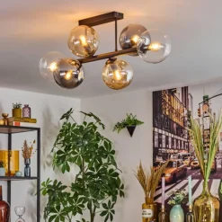 hofstein Gastor Plafonnier, Boule lumineuse Ambre, Clair, Fumé, 6 lumières