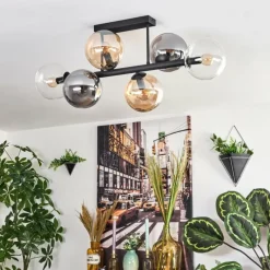 hofstein Gastor Plafonnier, Boule lumineuse Ambre, Clair, Fumé, 6 lumières