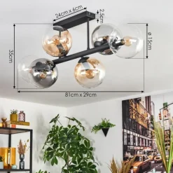 hofstein Gastor Plafonnier, Boule lumineuse Ambre, Clair, Fumé, 6 lumières