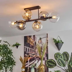 hofstein Gastor Plafonnier, Boule lumineuse Ambre, Clair, Fumé, 6 lumières