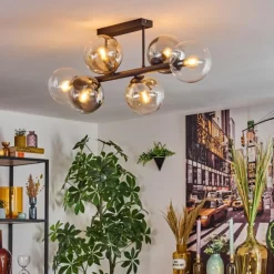 hofstein Gastor Plafonnier, Boule lumineuse Ambre, Clair, Fumé, 6 lumières