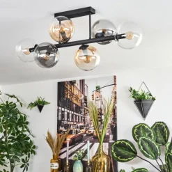 hofstein Gastor Plafonnier, Boule lumineuse Ambre, Clair, Fumé, 6 lumières