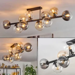 Suspension Verre Fumé-hofstein Gastor Plafonnier, Boule lumineuse Ambre, Clair, Fumé, 10 lumières