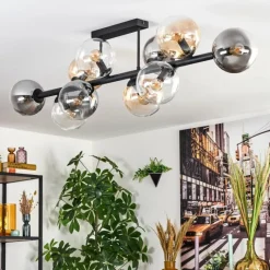 Suspension Verre Fumé-hofstein Gastor Plafonnier, Boule lumineuse Ambre, Clair, Fumé, 10 lumières