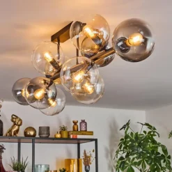 Suspension Verre Fumé-hofstein Gastor Plafonnier, Boule lumineuse Ambre, Clair, Fumé, 10 lumières