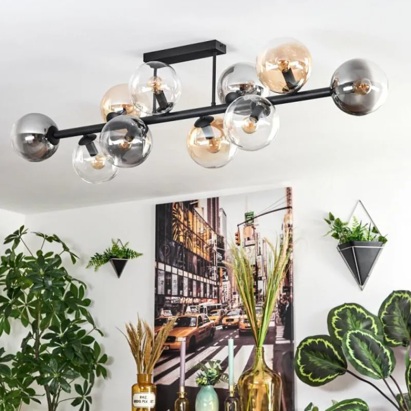 Suspension Verre Fumé-hofstein Gastor Plafonnier, Boule lumineuse Ambre, Clair, Fumé, 10 lumières