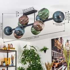 hofstein Gastor Plafonnier, Boule lumineuse Bleu, Vert, Cuivré, 10 lumières