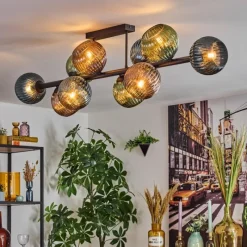 hofstein Gastor Plafonnier, Boule lumineuse Bleu, Vert, Cuivré, 10 lumières