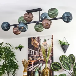 hofstein Gastor Plafonnier, Boule lumineuse Bleu, Vert, Cuivré, 10 lumières