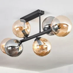 hofstein Gastor Plafonnier, Boule lumineuse Ambre, Fumé, 6 lumières