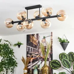 hofstein Gastor Plafonnier, Boule lumineuse Ambre, Clair, 8 lumières