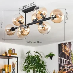 hofstein Gastor Plafonnier, Boule lumineuse Ambre, Clair, 8 lumières