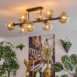 hofstein Gastor Plafonnier, Boule lumineuse Ambre, Clair, 8 lumières