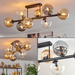 hofstein Gastor Plafonnier, Boule lumineuse Ambre, Clair, Fumé, 8 lumières