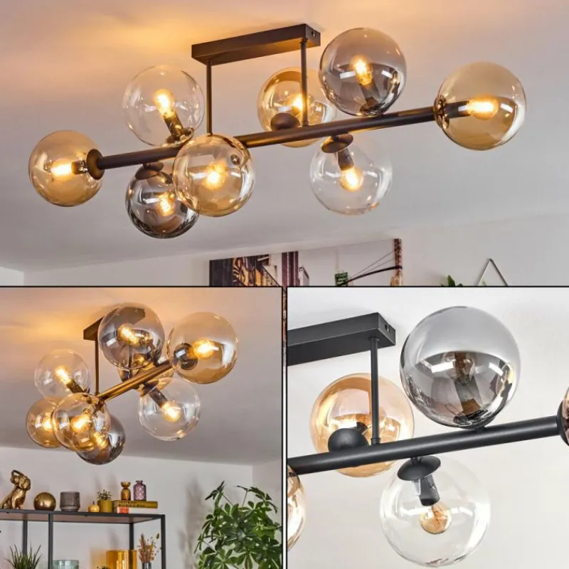 hofstein Gastor Plafonnier, Boule lumineuse Ambre, Clair, Fumé, 8 lumières