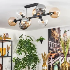 hofstein Gastor Plafonnier, Boule lumineuse Ambre, Clair, Fumé, 8 lumières