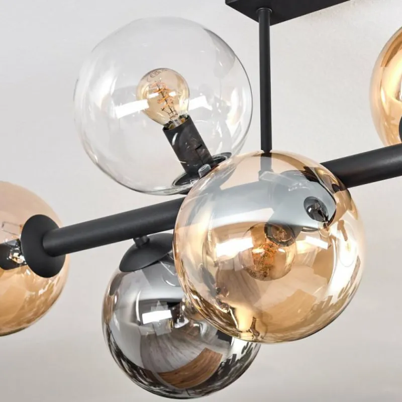 hofstein Gastor Plafonnier, Boule lumineuse Ambre, Clair, Fumé, 8 lumières