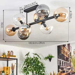 hofstein Gastor Plafonnier, Boule lumineuse Ambre, Clair, Fumé, 8 lumières