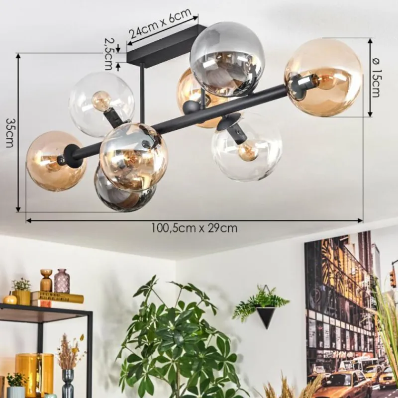 hofstein Gastor Plafonnier, Boule lumineuse Ambre, Clair, Fumé, 8 lumières