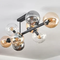 hofstein Gastor Plafonnier, Boule lumineuse Ambre, Clair, Fumé, 8 lumières