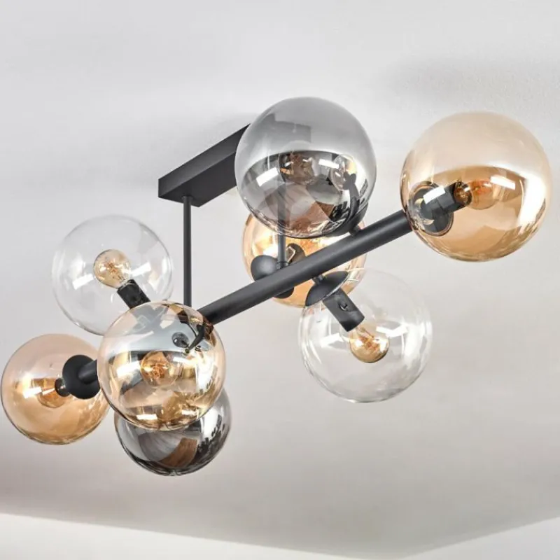 hofstein Gastor Plafonnier, Boule lumineuse Ambre, Clair, Fumé, 8 lumières