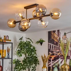 hofstein Gastor Plafonnier, Boule lumineuse Ambre, Clair, Fumé, 8 lumières