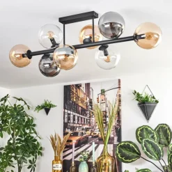 hofstein Gastor Plafonnier, Boule lumineuse Ambre, Clair, Fumé, 8 lumières