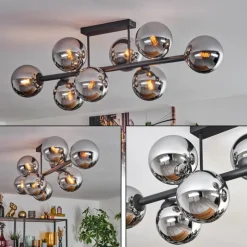 hofstein Gastor Plafonnier, Boule lumineuse Chrome, Fumé, 8 lumières