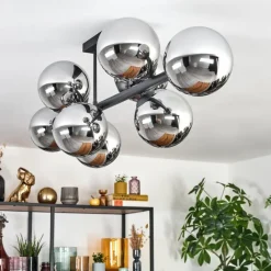 hofstein Gastor Plafonnier, Boule lumineuse Chrome, Fumé, 8 lumières