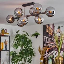 hofstein Gastor Plafonnier, Boule lumineuse Chrome, Fumé, 8 lumières
